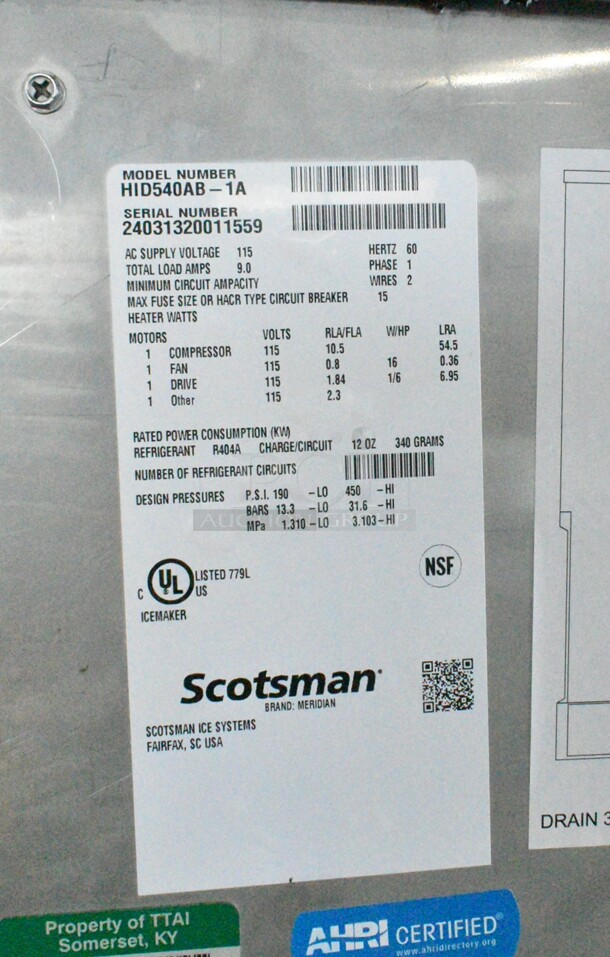 BRAND NEW SCRATCH AND DENT! 2024 Scotsman HID540AB-1A Meridian 21 1/4" Air Cooled Nugget Ice Machine with 40 lb. Bin, Push Button Ice and Water Dispensing, and Cabinet Stand. 500 lb. 115 Volts, 1 Phase.  - Image 10 of 10