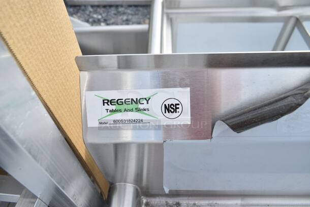 BRAND NEW SCRATCH AND DENT! Regency 600S31824224 Stainless Steel Commercial 3 Bay Sink w/ Dual Drain Boards. Bays 14x14x14 - Image 9 of 9