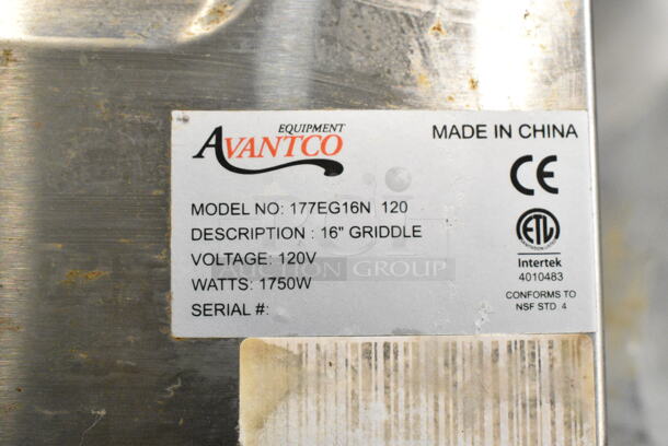 Avantco 177EG16N Stainless Steel Commercial Countertop Electric Powered Flat Top Griddle. 120 Volts, 1 Phase.  - Image 6 of 6