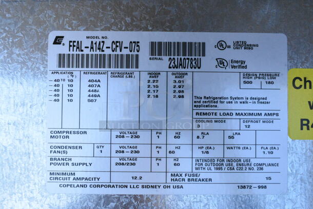 BRAND NEW! 2 American Panel Walk In Boxes; 7'x10' Cooler and 4'x10' Walk In Freezer That Make Up 1 
 11.5'x10' Combo Walk In Box w/ Bohn BEL0045BS6EEAB0200 230 Volt, 1 Phase Evaporator Fan, Bohn BEL0060BS6AMAB0200 230 Volt, 1 Phase Evaporator Fan, Copeland FFAL-A14Z-CFV-075 208-230 Volt, 1 Phase Compressor, Copeland Compressor, 2 Box Strip Curtains. 2 Times Your Bid! - Image 10 of 12