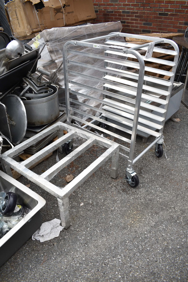 2 BRAND NEW SCRATCH AND DENT! Items; Regency 600DUN242412 24" x 24" x 12" Aluminum Dunnage Rack - 1,500 lb. Capacity and Regency 600PR103KAS 10 Pan End Load Half Height Bun / Sheet Pan Rack - Assembled. 2 Times Your Bid! - Image 2 of 7
