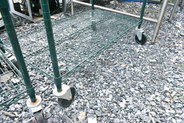 Green Finish 5 Tier Wire Shelving Unit on Commercial Casters. BUYER MUST DISMANTLE. PCI CANNOT DISMANTLE FOR SHIPPING. PLEASE CONSIDER FREIGHT CHARGES.  - Image 2 of 3