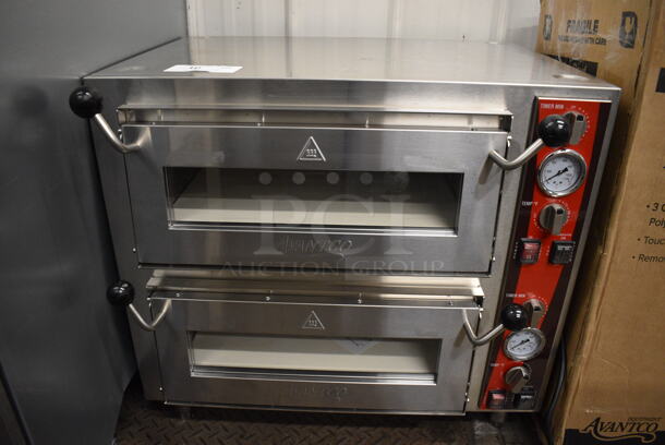 BRAND NEW! Avantco Model 177DPO18DD Stainless Steel Commercial Countertop Double Deck Pizza Oven w/ Stones. 240 Volts, 1 Phase. 28x22x26.5 - Image 1 of 8