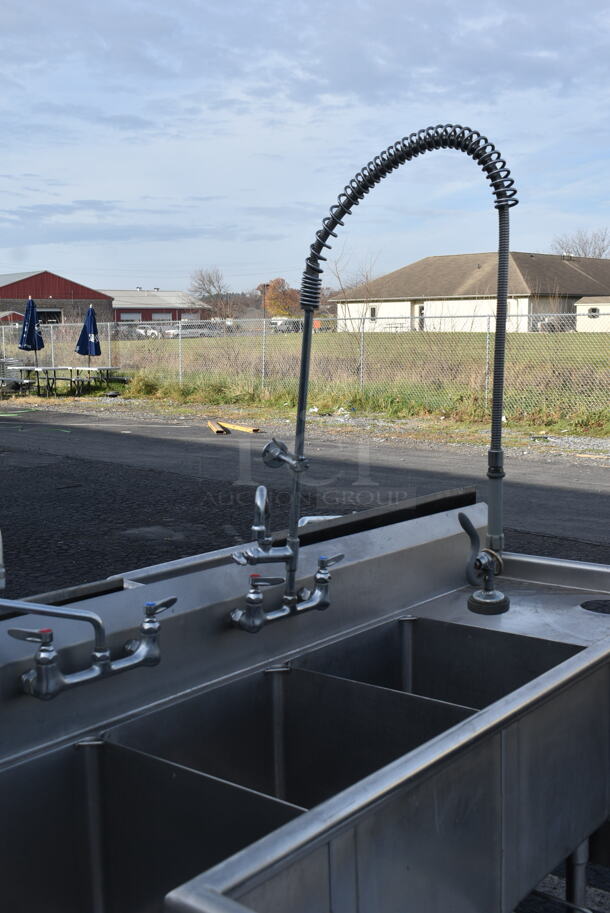 Stainless Steel Commercial 3 Bay Dirty Side Right Side Dishwasher Table w/ 2 Faucet, Spray Nozzle and 2 Handles. - Image 6 of 6