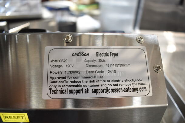 2024 Crosson CF-20 Stainless Steel Commercial Countertop Electric Powered 2 Bay Fryer w/ 2 Metal Fry Baskets. 120 Volts, 1 Phase. - Image 9 of 9