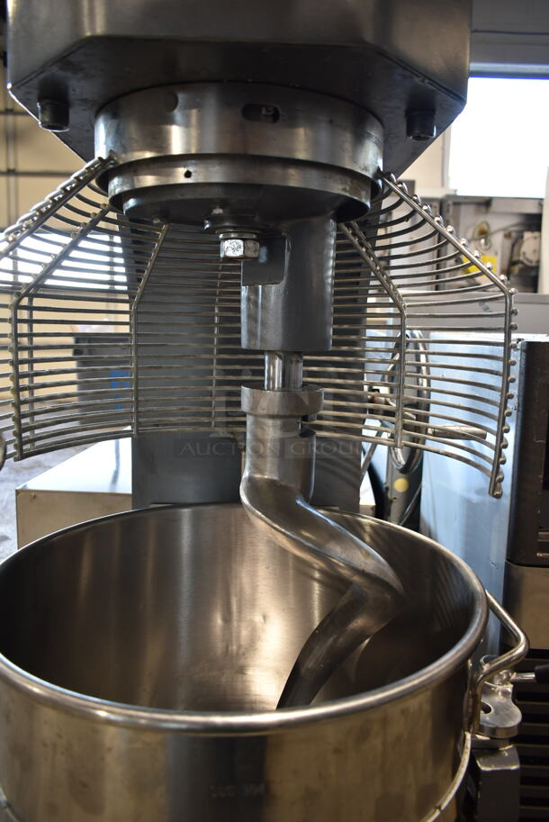Avantco 177MX60H Metal Commercial Floor Style 60 Quart Planetary Dough Mixer w/ Stainless Steel Mixing Bowl, Bowl Guard and Dough Hook Attachment. 240 Volts, 3 Phase.  - Image 7 of 10