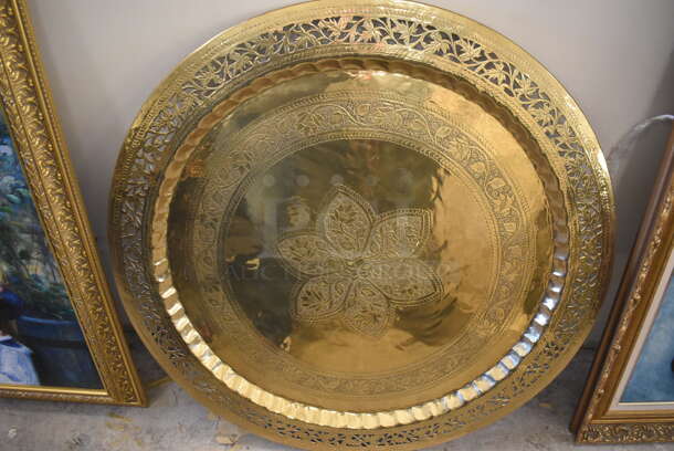 Gold Finish Round Bedouin Moroccan Serving Platter Turned Wall Decoration.