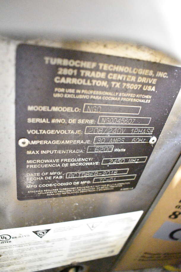 2018 Turbochef NGO Metal Commercial Countertop Electric Powered Rapid Cook Oven. 208/240 Volts, 1 Phase.  - Image 7 of 7