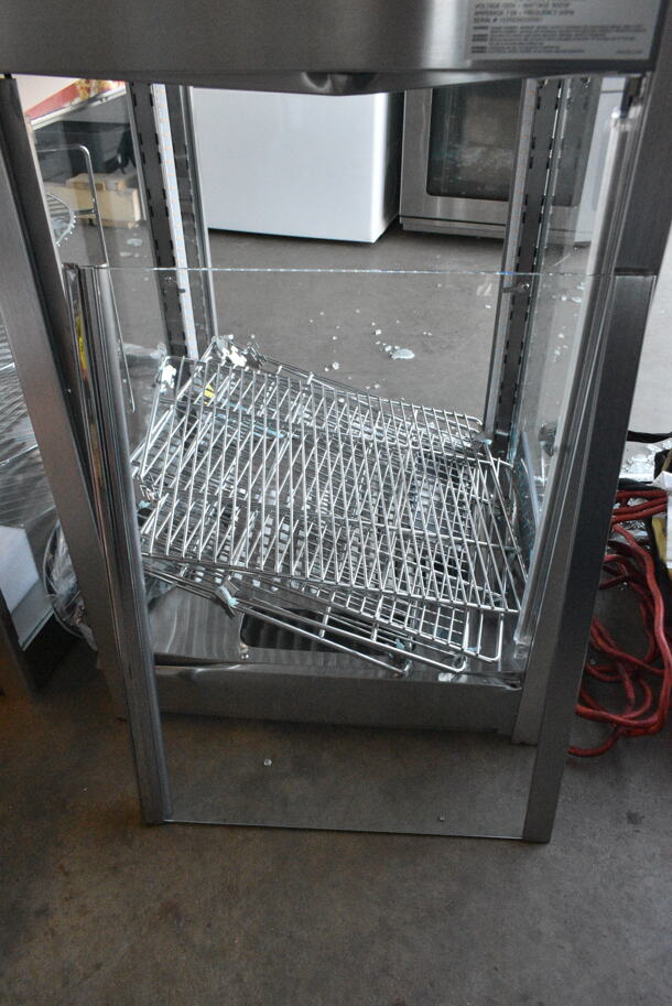 BRAND NEW SCRATCH AND DENT! ServIt 423PDW12D2S Stainless Steel Commercial Countertop 12" Self-Service Countertop Display Warmer with 4 Shelves. See Pictures for Broken / Missing Glass Panes. Tested and Working! - Image 6 of 8