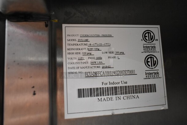2019 Kitma FCU-28F Stainless Steel Commercial Single Door Undercounter Freezer on Commercial Casters. 115 Volts, 1 Phase. Tested and Working! - Image 4 of 4