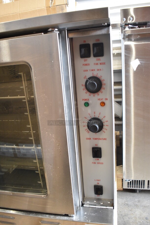 BRAND NEW SCRATCH AND DENT! 2024 Cooking Performance Group CPG 351FEC100C Stainless Steel Commercial Electric Powered Full Size Convection Oven w/ View Through Doors, Metal Oven Racks, Legs and Thermostatic Controls. 208 Volts, 3 Phase.  - Image 3 of 6
