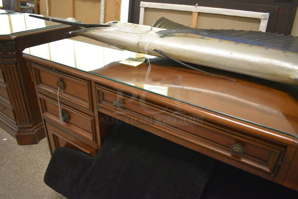 Hooker Wooden L Shaped Desk w/ Glass Top Pane. - Image 6 of 7