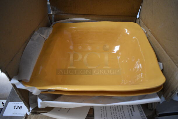 ALL ONE MONEY! Lot of 2 BRAND NEW IN BOX! Yellow Poly Bowls. 14.5x14.5x4