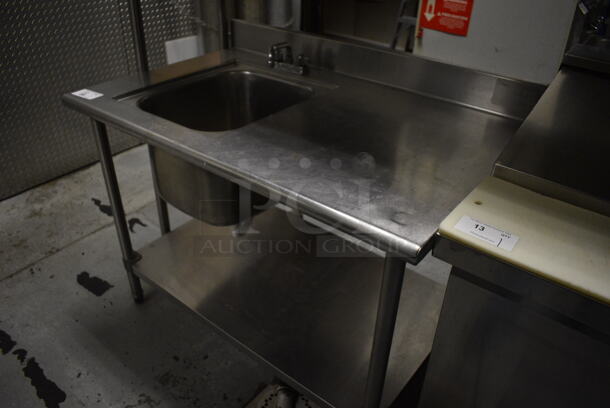 Stainless Steel Single Bay Sink w/ Faucet, Handles, Back Splash and Under Shelf. 48x30x39. BUYER MUST REMOVE. (kitchen) - Image 5 of 6