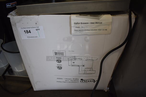 IN ORIGINAL BOX! Avantco C30 Stainless Steel Commercial Countertop 3 Burner Coffee Maker w/ Poly Brew Basket. Used a Few Times at Trade Show. 120 Volts, 1 Phase. 16.5x14.5x16.5. Tested and Working! - Image 6 of 7