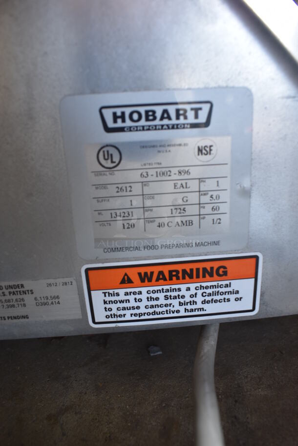 Hobart 2612 Stainless Steel Commercial Countertop Meat Slicer. Missing Arm and Carriage. 120 Volts, 1 Phase. 22x27x16. Tested and Working! - Image 6 of 9