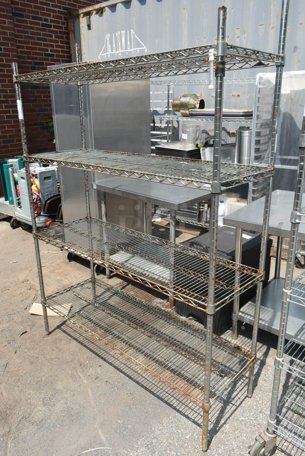 Chrome Finish 4 Tier Wire Shelving Unit. BUYER MUST DISMANTLE. PCI CANNOT DISMANTLE FOR SHIPPING. PLEASE CONSIDER FREIGHT CHARGES. - Image 3 of 4