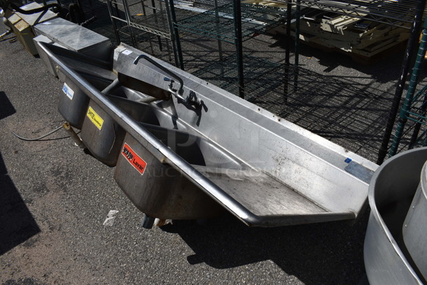 Eagle Stainless Steel Commercial 3 Bay Sink w/ Dual Drainboards, Faucet and Handles. Comes w/ 2 H Legs. 90x25x30. Bays 16x19x10. Drainboards 16x22x2. Legs 21" - Image 4 of 6