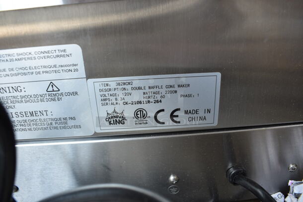 BRAND NEW IN BOX! Carnival King Model 382WCM2 Stainless Steel Commercial Countertop Double Waffle Cone Maker. 120 Volts, 1 Phase. 20x19x11 - Image 7 of 8