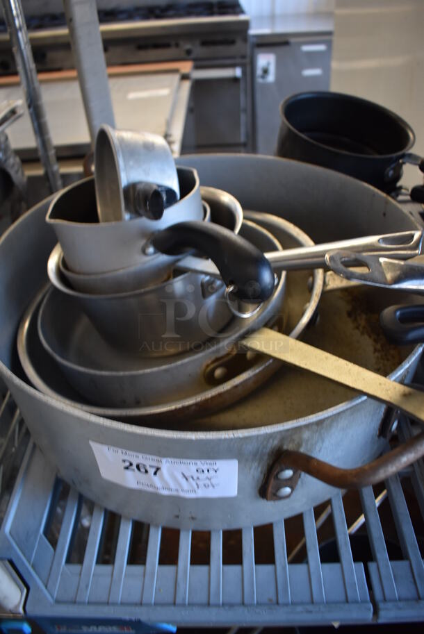 ALL ONE MONEY! Tier Lot of Various Items Including Metal Skillets, Metal Stock Pot, Fry Baskets, China Cap Strainer - Image 12 of 12