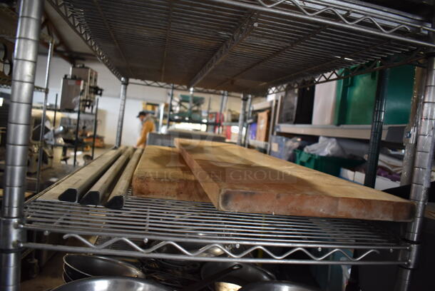 ALL ONE MONEY! Tier Lot of 2 Wooden Butcher Block Cutting Boards and 3 Metal Order Holder Rods - Image 3 of 4