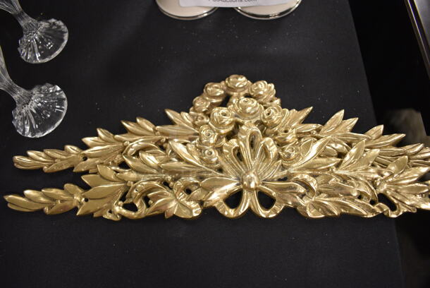3 Gold Colored Decorative Floral Wall Plates. 3 Times Your Bid! - Image 2 of 3