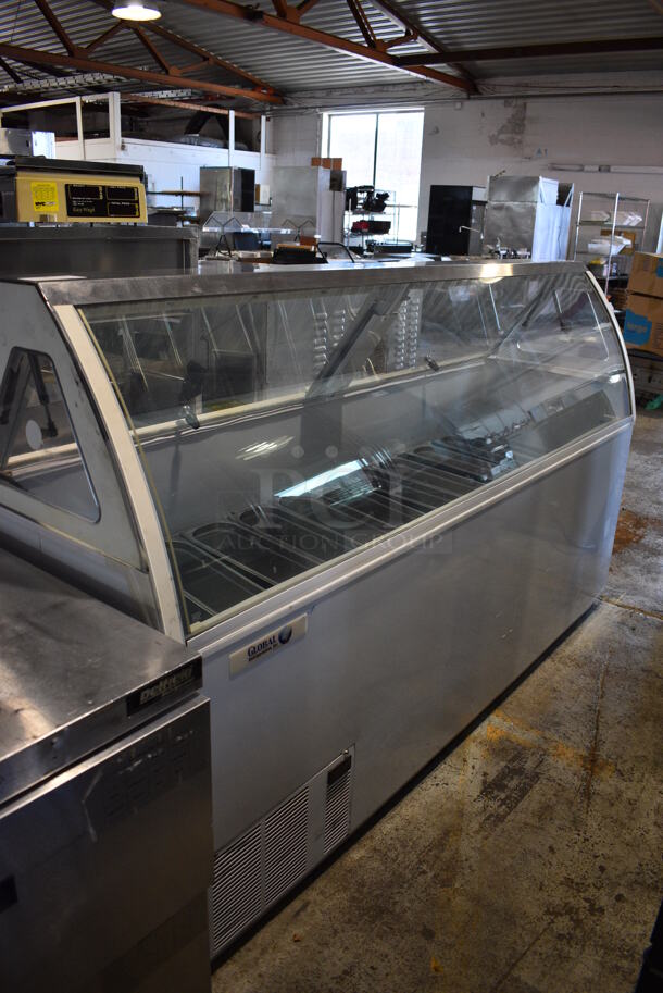 Global Metal Commercial Floor Style Gelato Case Merchandiser w/ Stainless Steel Drop In Bins. 88x27x52. Tested and Does Not Power On - Image 1 of 7
