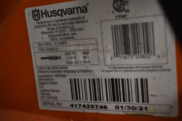 Husqvarna PW 2000 Metal Floor Style Electric Powered Pressure Washer. 120 Volts, 1 Phase. 17x12x21 - Image 5 of 5