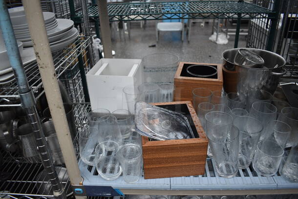 ALL ONE MONEY! Lot of 4 Tiers of Various Smallwares Including Glasses, Baking Pans. Does Not Include Shelving Unit - Image 5 of 7