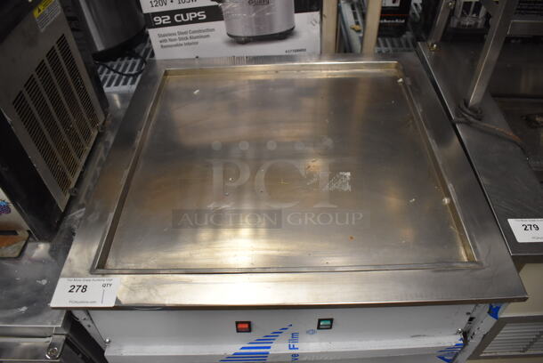 Stainless Steel Commercial Portable Rolled Ice Cream Frost Top Station on Commercial Casters. 28.5x28.5x35. Tested and Powers On But Does Not Get Cold - Image 2 of 4
