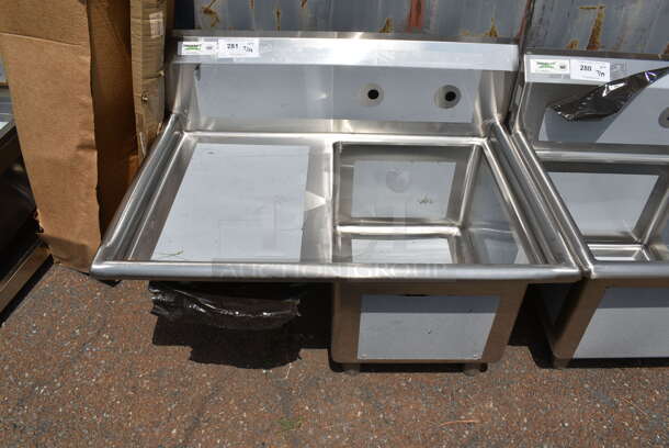 BRAND NEW SCRATCH AND DENT! Regency 600S1162018L 36 1/2" 16 Gauge Stainless Steel One Compartment Commercial Sink with Galvanized Steel Legs and 1 Drainboard - 16" x 20" x 12" Bowl. No Legs.  - Image 2 of 6