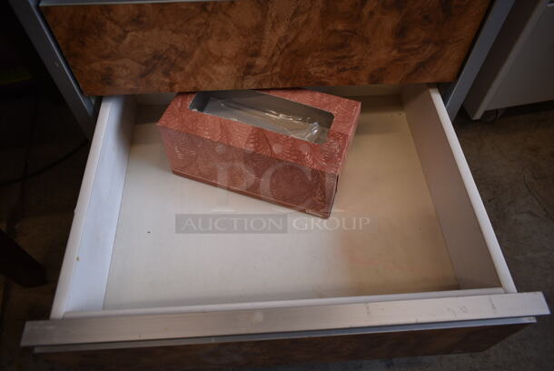 Brown Wood Pattern Counter w/ 4 Drawers on Casters. - Image 8 of 8