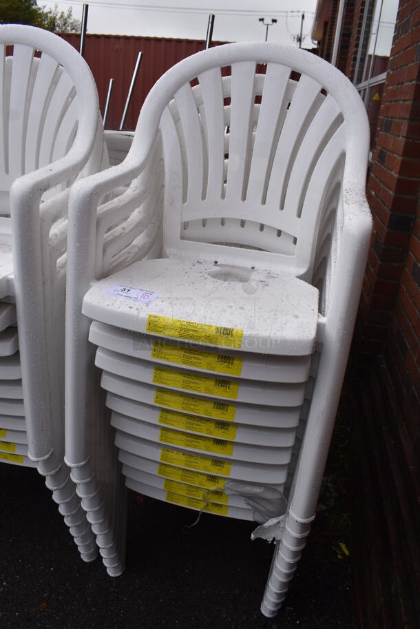 10 BRAND NEW SCRATCH AND DENT! Grosfillex 49092004 / US092004 Pacific White Fanback Stacking Resin Armchair. 23x21x35.5. 10 Times Your Bid! - Image 5 of 6