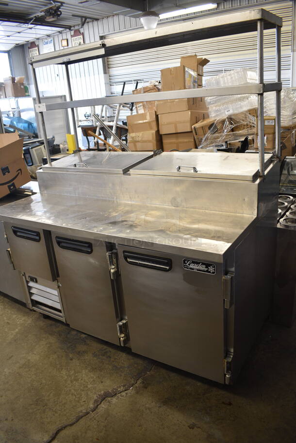 Leader Stainless Steel Commercial Pizza Prep Table w/ 2 Tier Over Shelf on Commercial Casters. 115 Volts, 1 Phase. Tested and Powers On But Does Not Get Cold - Image 2 of 9