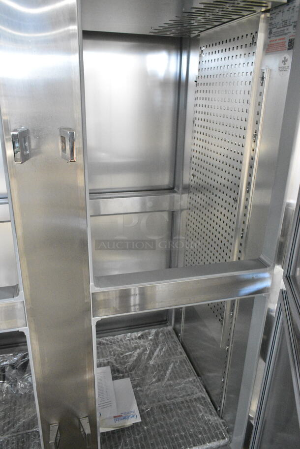 BRAND NEW SCRATCH AND DENT! 2024 Continental 2FNPTHD Stainless Steel Commercial 4 Half Size Door Reach In Freezer w/ Poly Coated Racks and Commercial Casters. 115 Volts, 1 Phase. Tested and Working! - Image 3 of 9