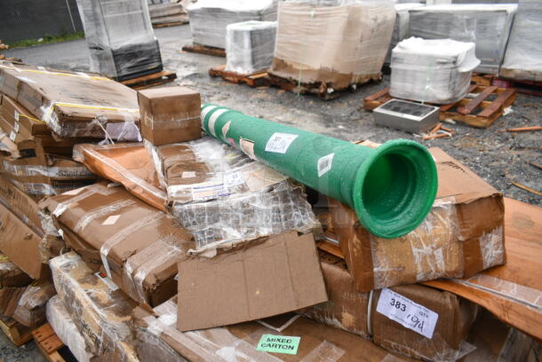 5 BRAND NEW SCRATCH AND DENT! Items Including 03-747FG Cortina EZ Grab 45" Forest Green Flared Post Delineator with 10 lb. Base and Reflective Bands 03-747FGRBC, Carlisle 5400718 Mingle 7" Smoke Round Melamine Bread and Butter Plate - 12/Case, 164STS1000 Lancaster Table & Seating 10" Cast Iron Table Base Spider, 4070KB6IN Choice 6" Deep Espresso Knock Box, 164R56BK Lancaster Table & Seating 36" Black Metal Crowd Control / Guidance Stanchion with 78" Retractable Belt. 5 Times Your Bid! May Be Missing Pieces.  - Image 1 of 7