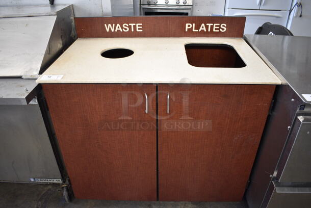 Wood Pattern Trash Can Shell w/ 2 Trash Deposit Holes, 2 Doors and Trash Can. 44x27x43
