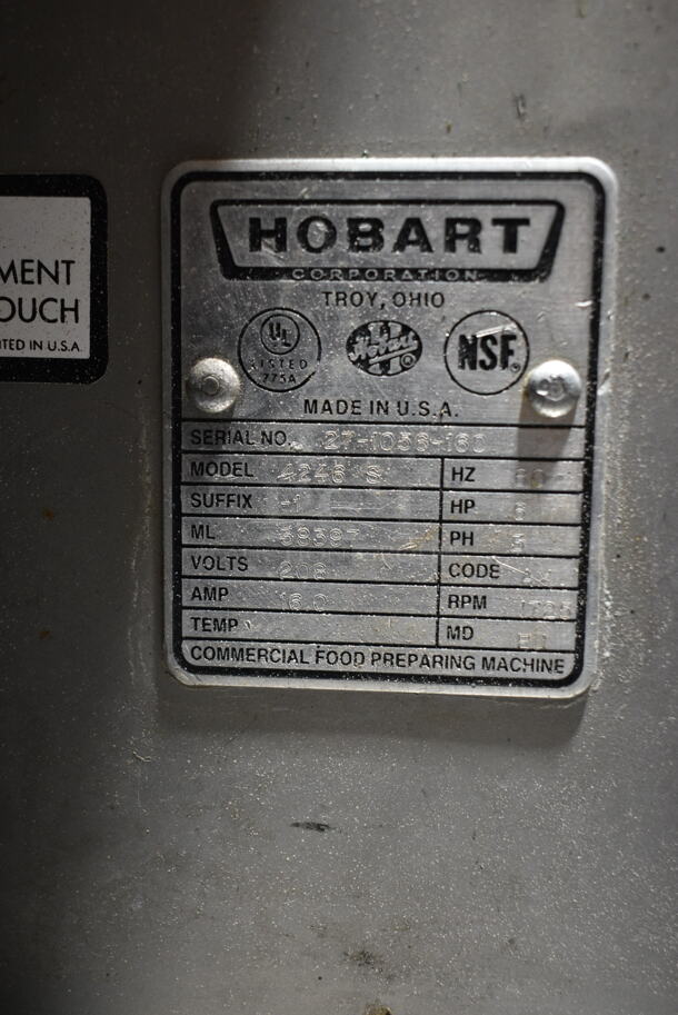 Hobart 4246 S Metal Commercial Floor Style Electric Powered Meat Mixer Grinder w/ Foot Pedal on Commercial Casters. 208 Volts, 3 Phase.  - Image 9 of 9