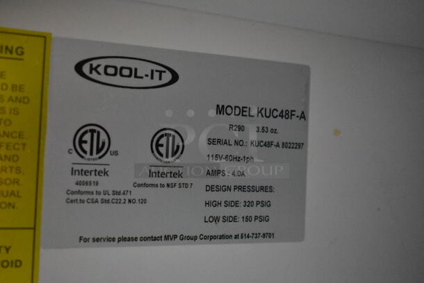 Kool-it KUC48F-A Stainless Steel Commercial 2 Door Undercounter Freezer on Commercial Casters. 115 Volts, 1 Phase. Tested and Working! - Image 6 of 8