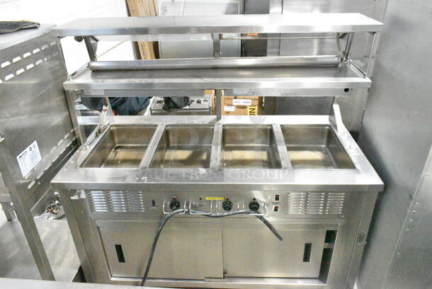 Stainless Steel Commercial Floor Style 4 Bay Steam Table w/ Sneeze Guard on Commercial Casters. Tested and Working! - Image 7 of 12