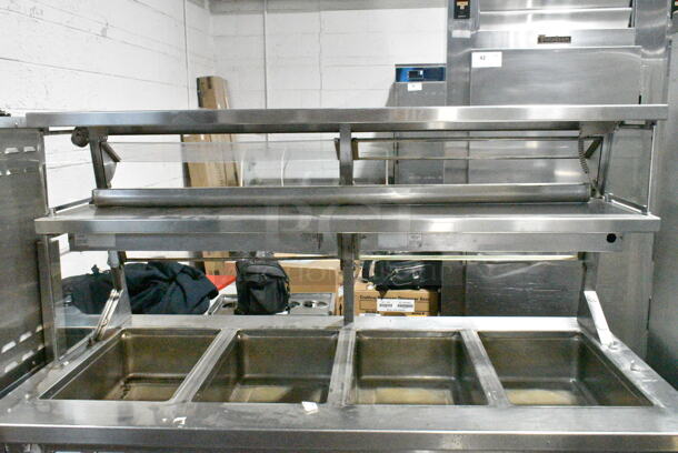 Stainless Steel Commercial Floor Style 4 Bay Steam Table w/ Sneeze Guard on Commercial Casters. Tested and Working! - Image 8 of 12