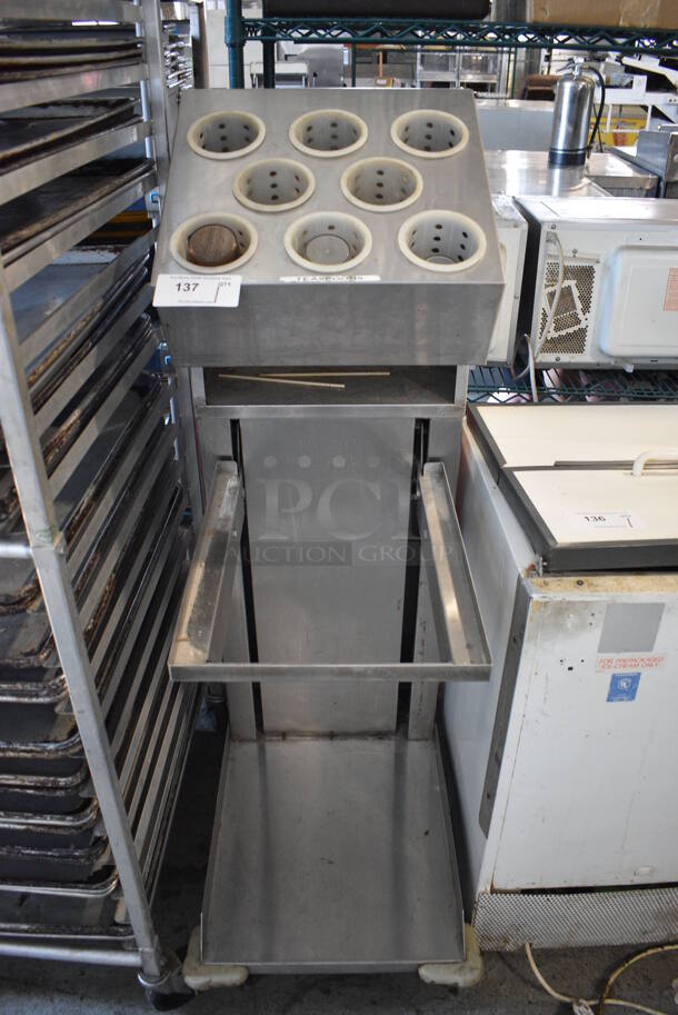 Stainless Steel Commercial Tray Return w/ 8 Silverware Wells on Commercial Casters. 19x31x53.5
