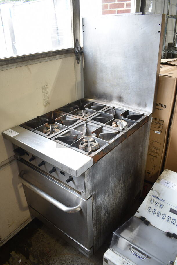 Cooking Performance Group CPG 351S24N Stainless Steel Commercial Natural Gas Powered 4 Burner Range w/ Oven and Back Splash on Commercial Casters. 150,000 BTU.  - Image 2 of 6