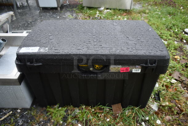 BRAND NEW SCRATCH AND DENT! Contico Xtreme Tuff 3725 Pro TuffBin 36 3/4" x 22 3/4" x 20 1/4" 50 Gallon Black Polypropylene Toolbox with Keyed Lock. See Pictures for Side Damage.  - Image 2 of 5