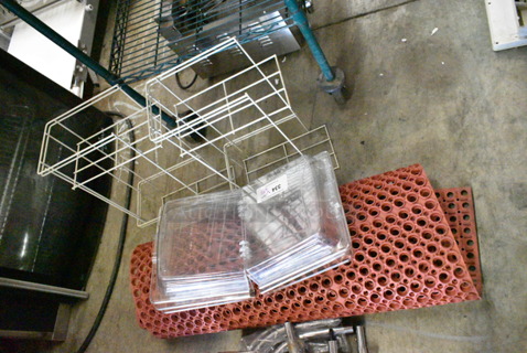 ALL ONE MONEY! Lot of Orange Anti Fatigue Floor Mat, Clear Lids and White Racks. 