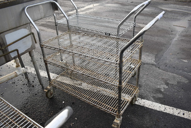 Chrome Finish 3 Tier Cart w/ 2 Push Handles on Commercial Casters. 18x49x40 - Image 3 of 3