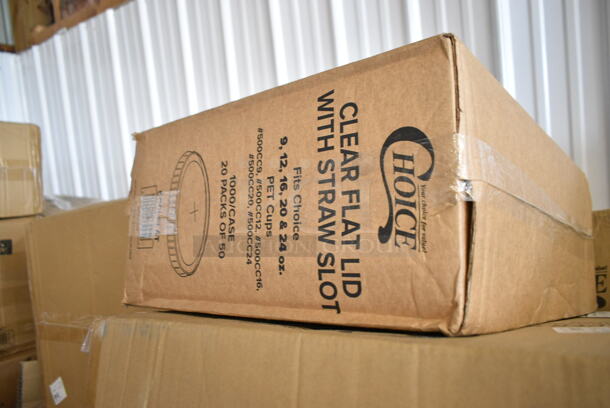 PALLET LOT of 25 BRAND NEW Boxes Including 500CC9 Customizable Plastic Squat Cold Cup, 2 Box Choice Shorty Paper SOS Bag, 500LFLAT Choice Clear Flat Lid with Straw Slot - 9, 12, 16, 20, and 24 oz. - 1000/Case, 394365M Noble Medium Gloves, 347RP10WHSS Visions Wave 10" White Plastic Plate - 144/Case, Choice Muffin Cupcake Containers, 500CC32P Clear PET Plastic Cold Cup - 32 oz, 760PCC16W 16 oz. White Poly Paper Cold Cup, 128HD8COMBO ChoiceHD 8 oz. Microwavable Translucent Plastic Deli Container and Lid Combo Pack - 240/Case, 130TONG6BLK Black Disposable Plastic Tongs, 760PCC16 Choice 16 oz. Poly Paper Cold Cup - 1000/Case, Dessert Cups, Dart 85HT1R 8" x 8" x 3" White Foam Square Take Out Container with Perforated Hinged Lid. 25 Times Your Bid! - Image 5 of 12