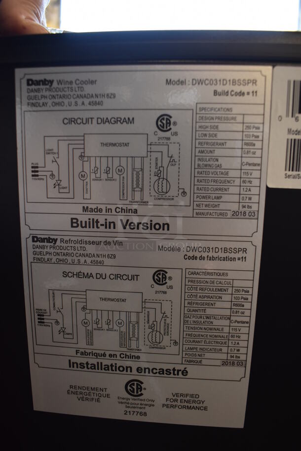 BRAND NEW SCRATCH AND DENT! Silhouette DWC031D1BSSPR Stainless Steel Single Door Reach In Wine Chiller Cooler Merchandiser. 115 Volts, 1 Phase. Tested and Working! - Image 4 of 5