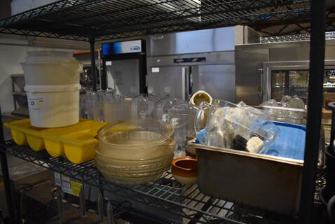 ALL ONE MONEY! Tier Lot of Various Items Including Poly Pitchers, Buckets and Glass Pie Pans