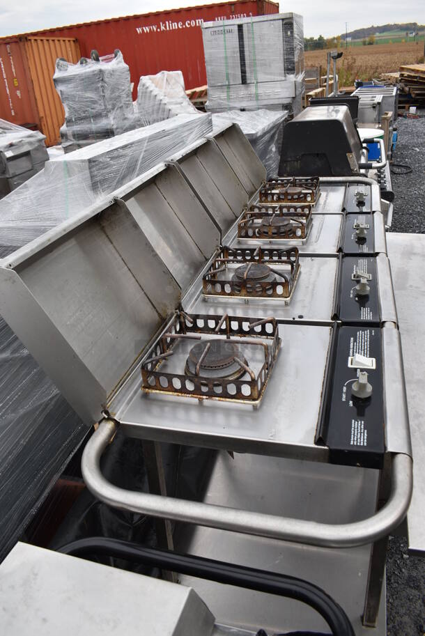 Metal Outdoor Propane Gas Powered 4 Burner Range on Commercial Casters. Comes w/ Cover. 79x23x42 - Image 5 of 12